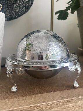 Vintage Silverplate Caviar Server Hinged Lid Footed Dish Made in England